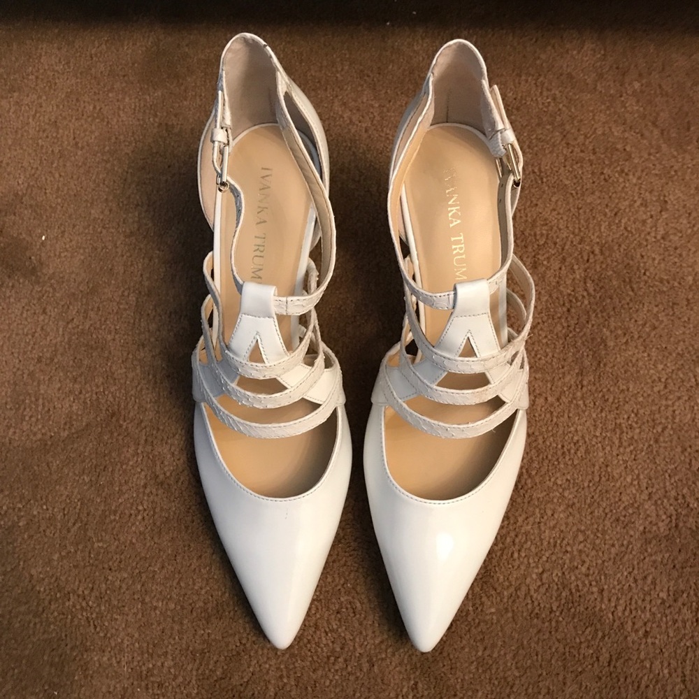 White patent leather kitten heels